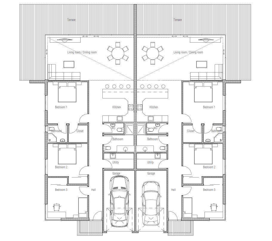 house design semi-detached-house-plan-ch120d 5